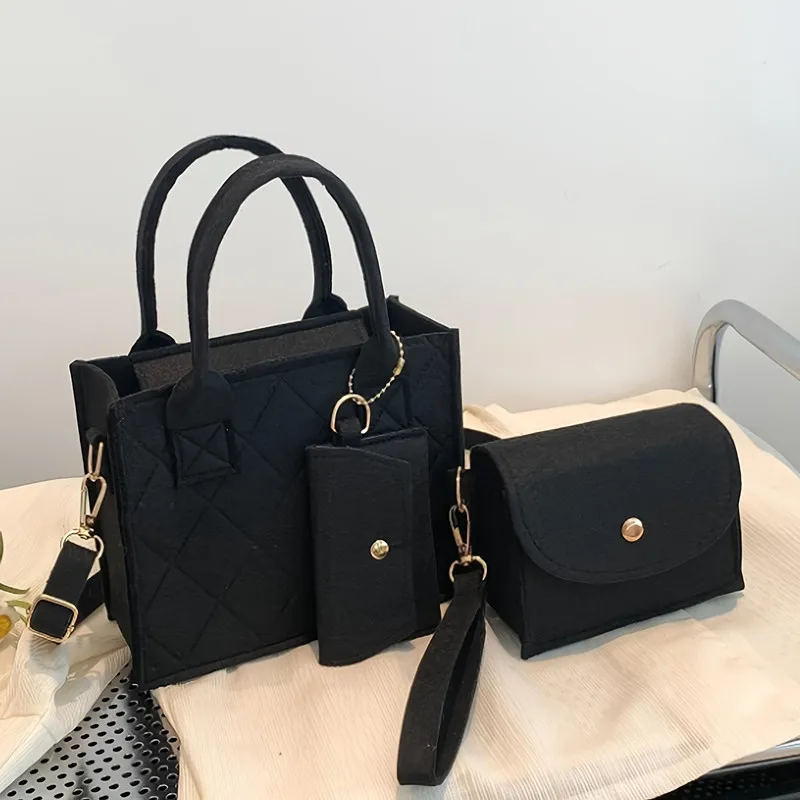 3pcs/set Embossed Women's Handbag Stylish Crossbody Bag Clutch and Wallet, Solid Color Square Shoulder Bag, Fabric for Daily Use