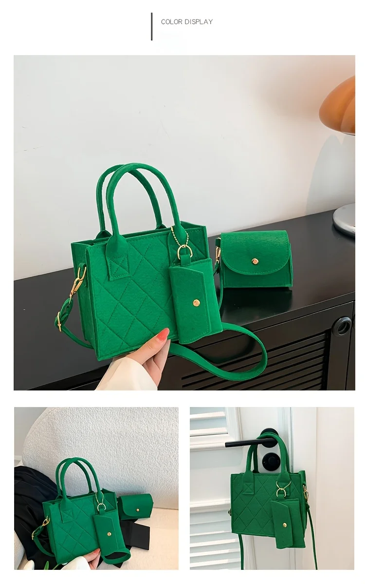 3pcs/set Embossed Women's Handbag Stylish Crossbody Bag Clutch and Wallet, Solid Color Square Shoulder Bag, Fabric for Daily Use