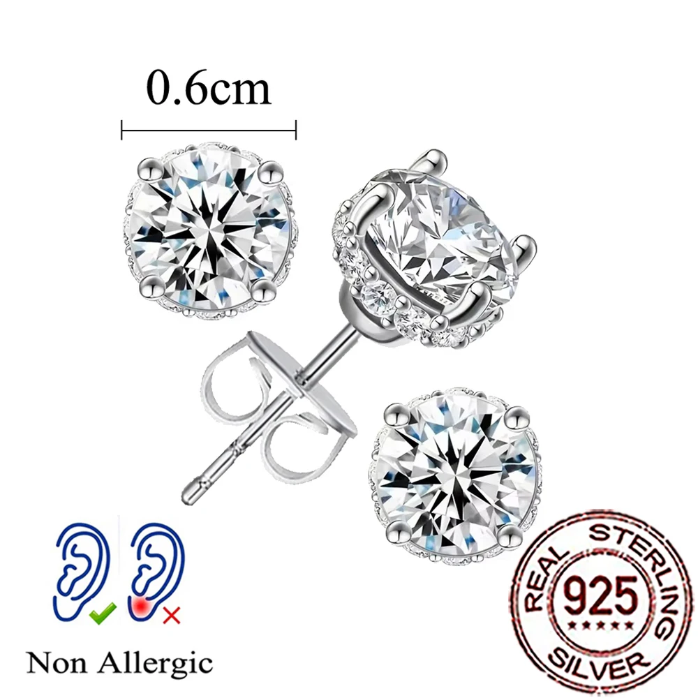 CWWZircons S925 Sterling Silver Shiny White Cubic Zirconia Paved Round Stud Earrings for Women Wedding Party Fine Jewelry SE120