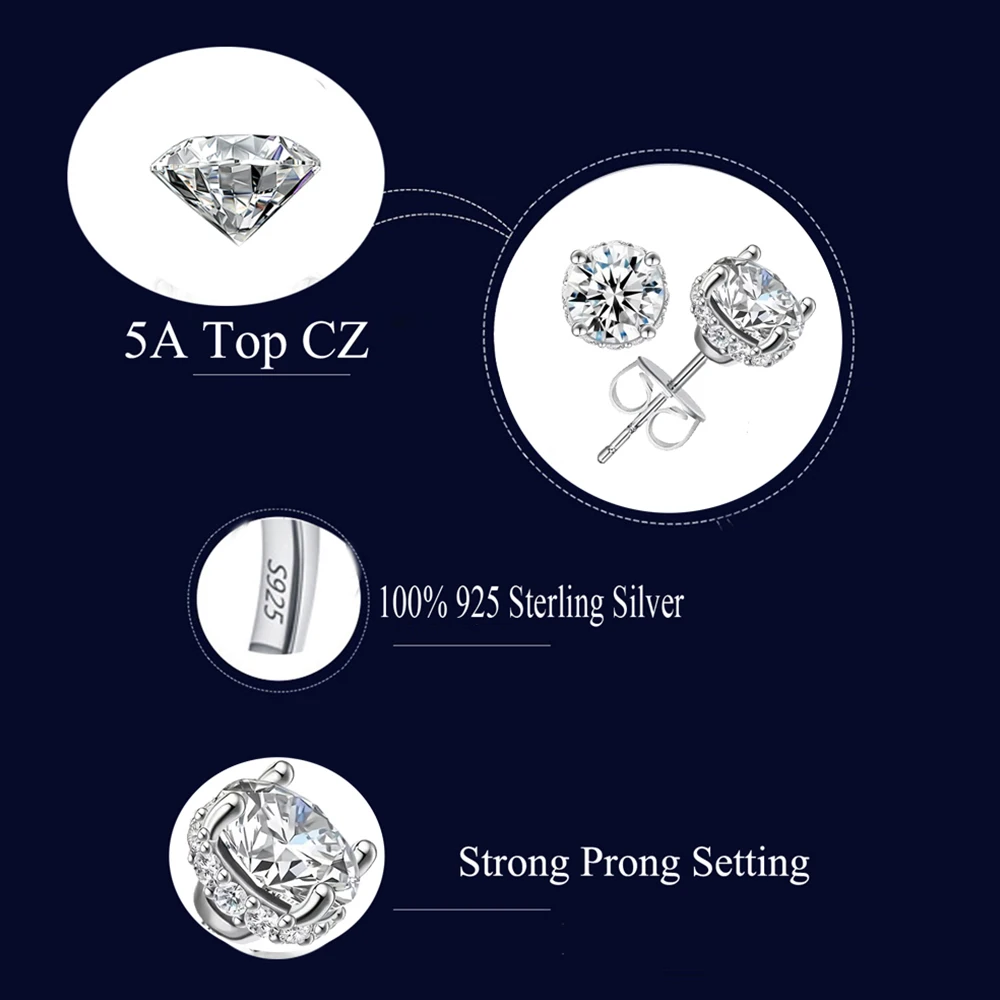 CWWZircons S925 Sterling Silver Shiny White Cubic Zirconia Paved Round Stud Earrings for Women Wedding Party Fine Jewelry SE120