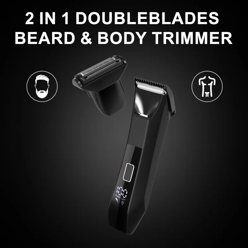 IPX6 Waterproof 2-in-1 Groin/Body Trimmer - SkinSafe Dual Head Foil Blades, Wet&Dry Cordless Groomer with USB-C Fast Charging