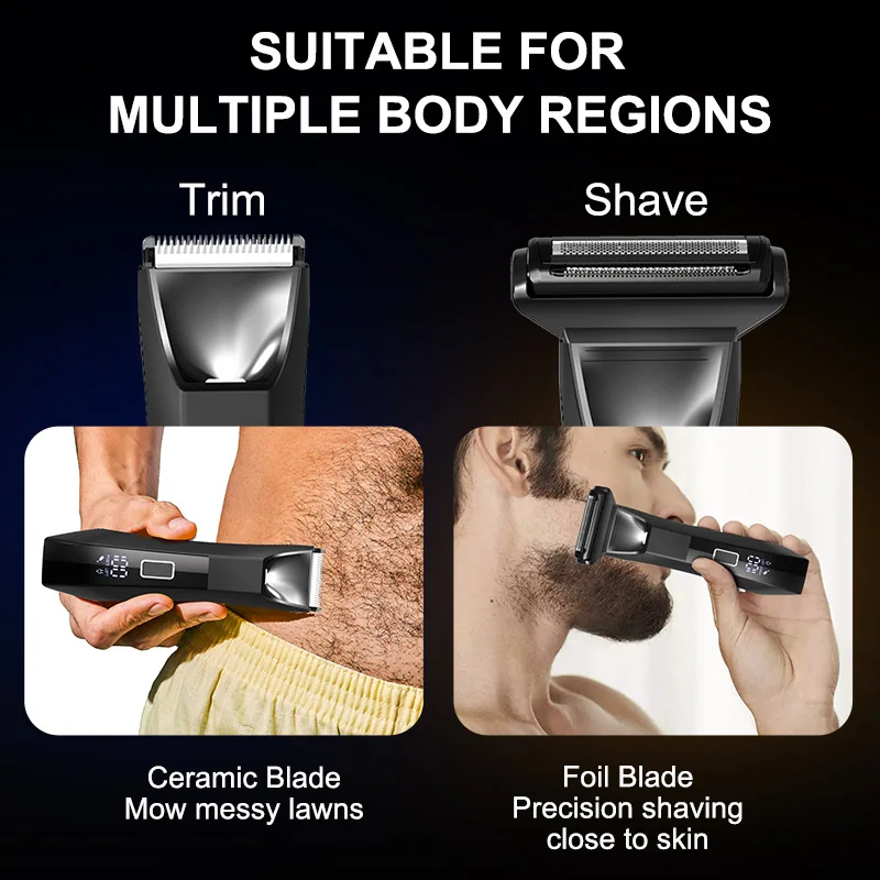IPX6 Waterproof 2-in-1 Groin/Body Trimmer - SkinSafe Dual Head Foil Blades, Wet&Dry Cordless Groomer with USB-C Fast Charging