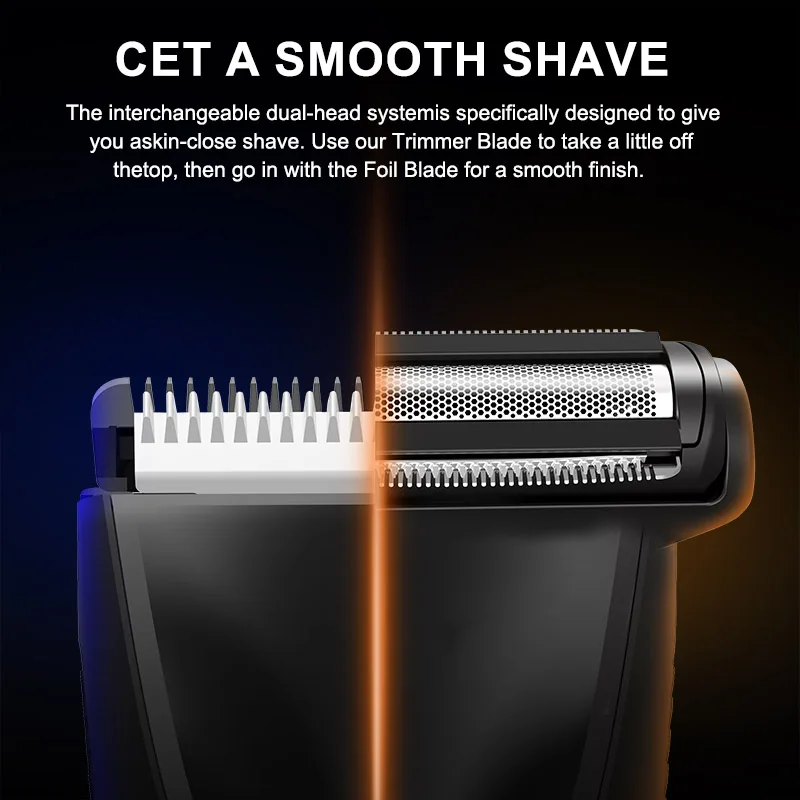 IPX6 Waterproof 2-in-1 Groin/Body Trimmer - SkinSafe Dual Head Foil Blades, Wet&Dry Cordless Groomer with USB-C Fast Charging