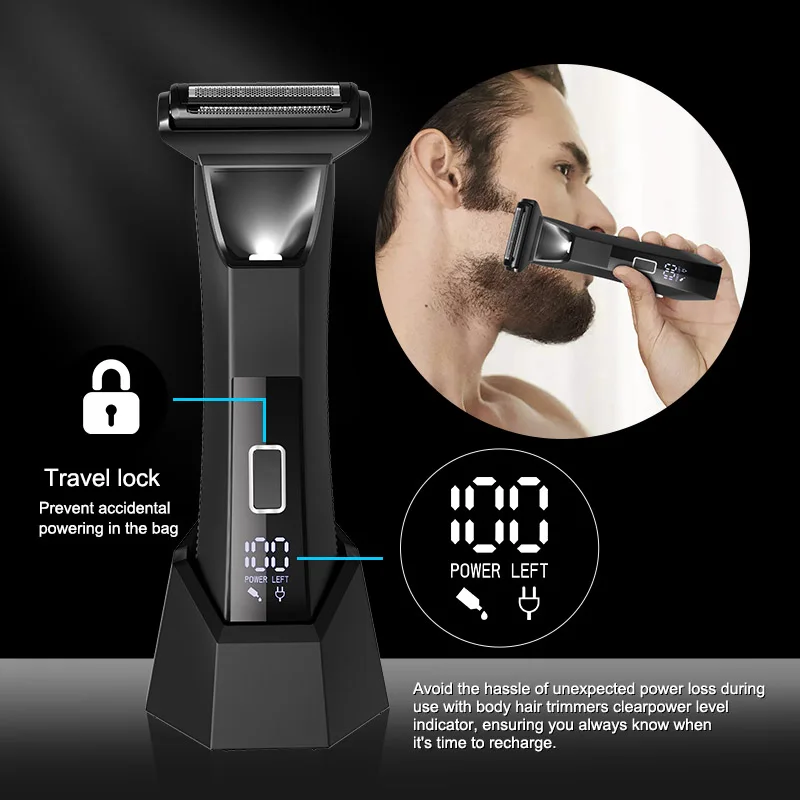 IPX6 Waterproof 2-in-1 Groin/Body Trimmer - SkinSafe Dual Head Foil Blades, Wet&Dry Cordless Groomer with USB-C Fast Charging