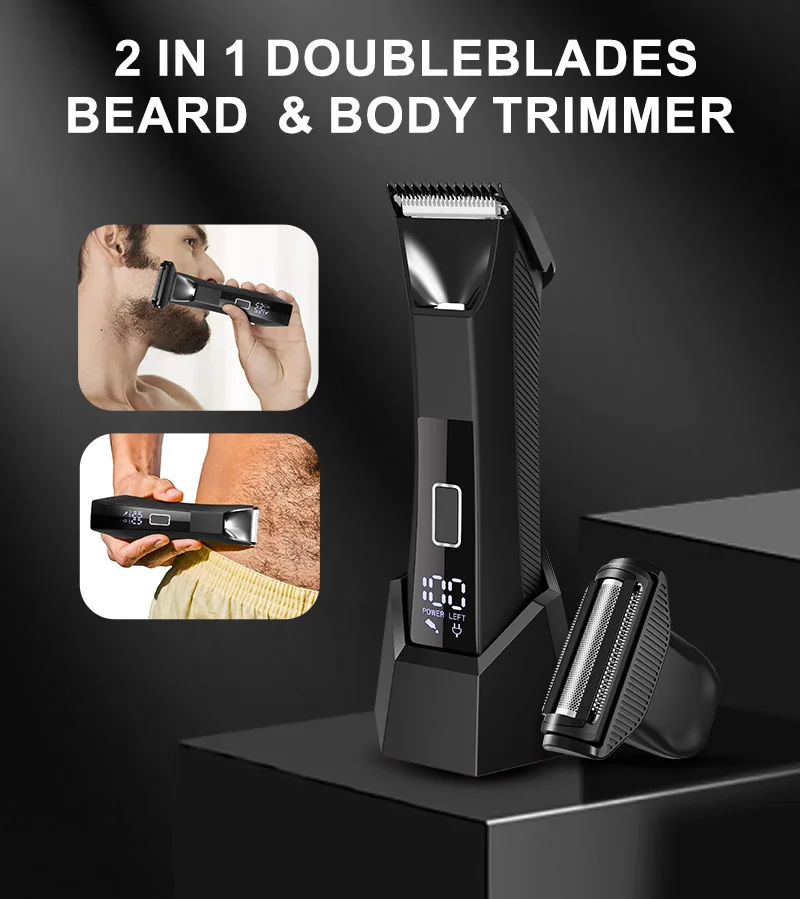 IPX6 Waterproof 2-in-1 Groin/Body Trimmer - SkinSafe Dual Head Foil Blades, Wet&Dry Cordless Groomer with USB-C Fast Charging