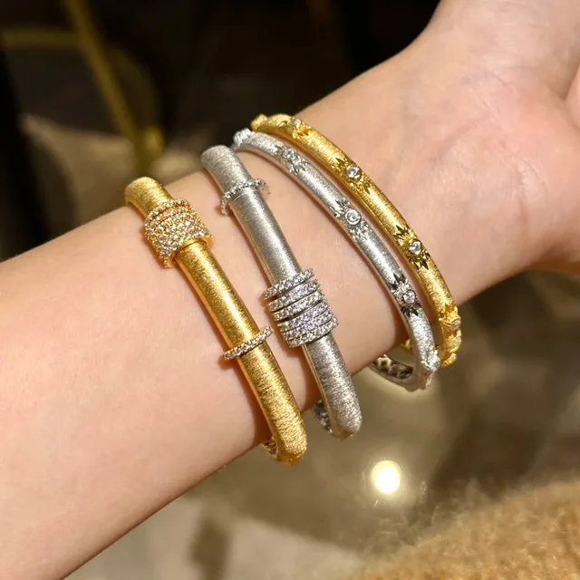 Sparkling art diamond inlaid woven sunflower bracelets for Women silver 925 luxury brushed High quality bangles wedding jewelry