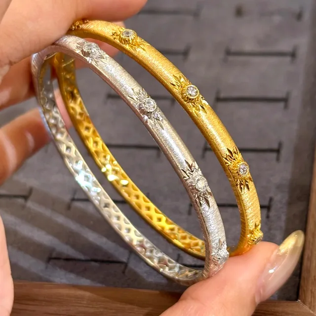 Sparkling art diamond inlaid woven sunflower bracelets for Women silver 925 luxury brushed High quality bangles wedding jewelry