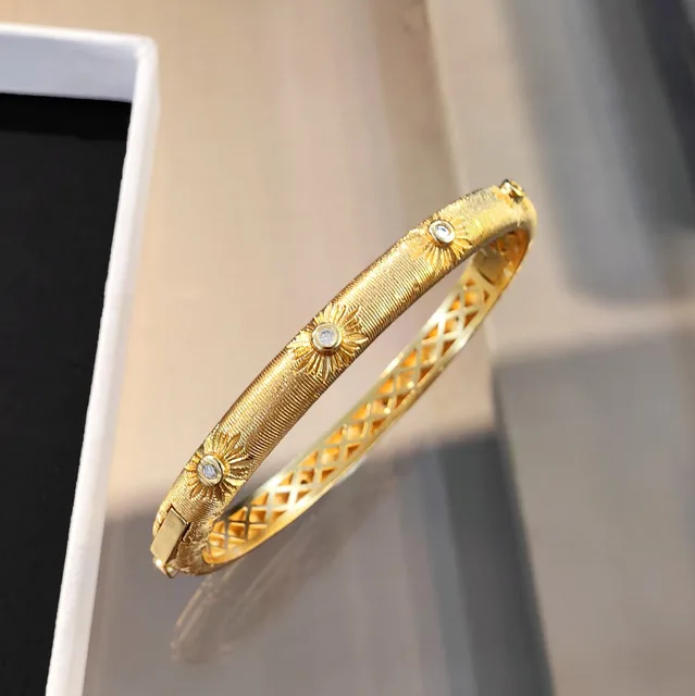 Sparkling art diamond inlaid woven sunflower bracelets for Women silver 925 luxury brushed High quality bangles wedding jewelry