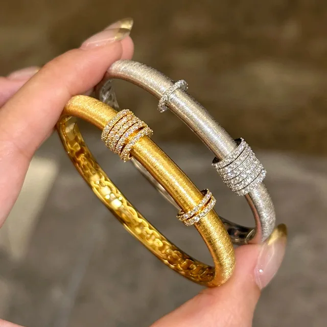 Sparkling art diamond inlaid woven sunflower bracelets for Women silver 925 luxury brushed High quality bangles wedding jewelry