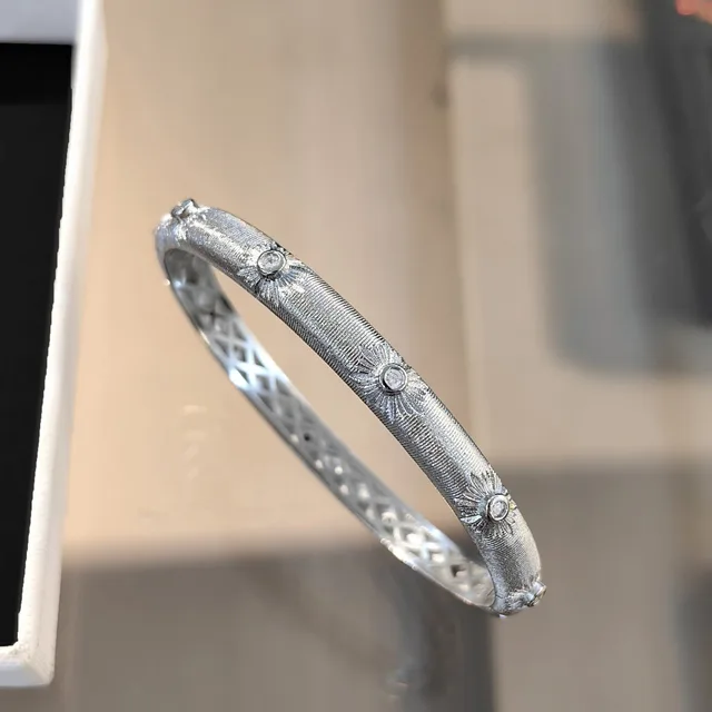Sparkling art diamond inlaid woven sunflower bracelets for Women silver 925 luxury brushed High quality bangles wedding jewelry