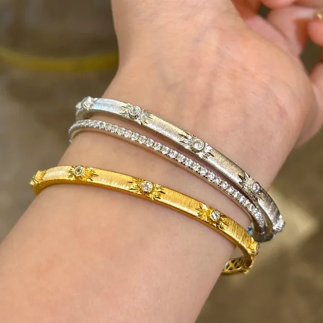 Sparkling art diamond inlaid woven sunflower bracelets for Women silver 925 luxury brushed High quality bangles wedding jewelry