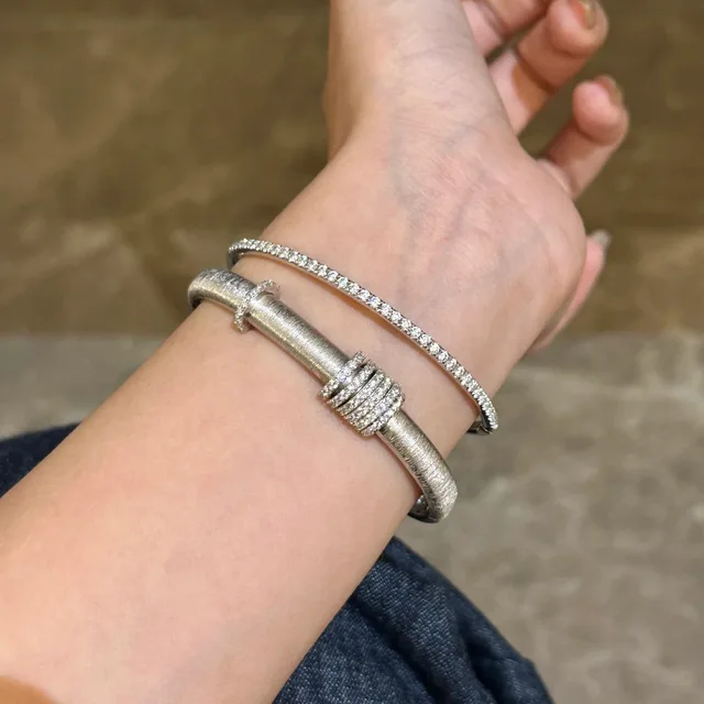 Sparkling art diamond inlaid woven sunflower bracelets for Women silver 925 luxury brushed High quality bangles wedding jewelry