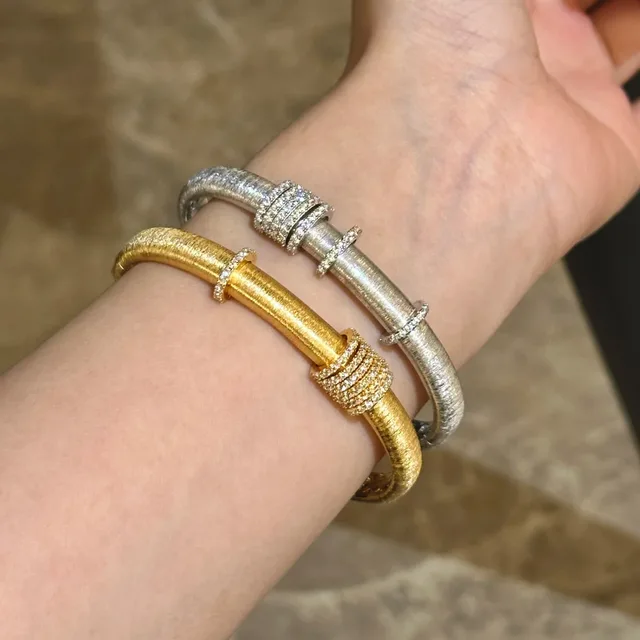 Sparkling art diamond inlaid woven sunflower bracelets for Women silver 925 luxury brushed High quality bangles wedding jewelry