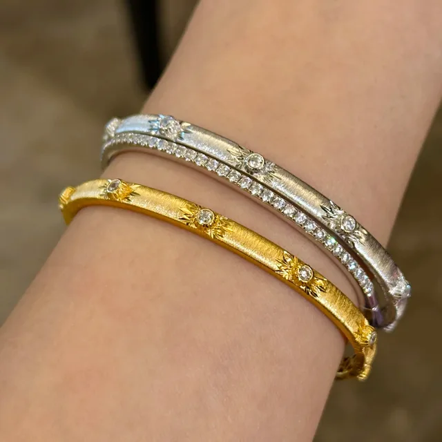 Sparkling art diamond inlaid woven sunflower bracelets for Women silver 925 luxury brushed High quality bangles wedding jewelry