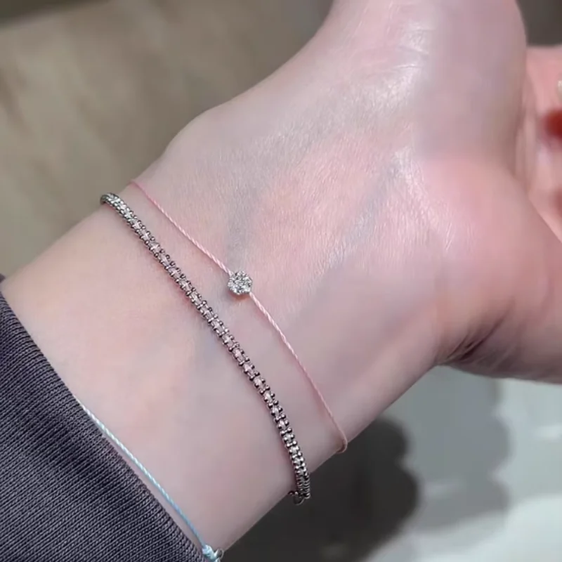 925 Silver Pink Rope Inlaid Shiny Zircon Bracelet for Women Girls Elegant Delicate Vintage French Fine Jewelry Wedding Wholesale