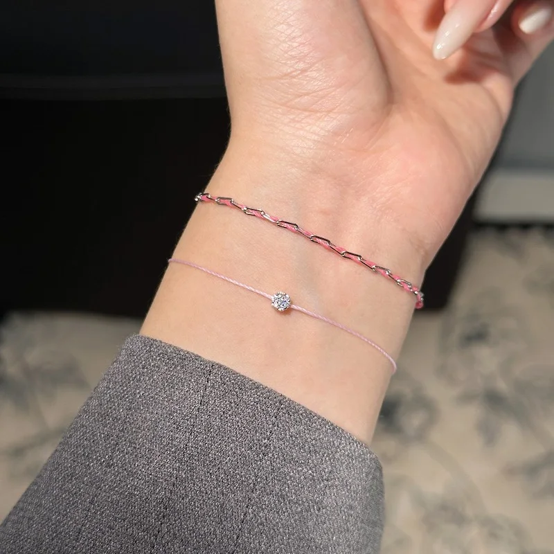 925 Silver Pink Rope Inlaid Shiny Zircon Bracelet for Women Girls Elegant Delicate Vintage French Fine Jewelry Wedding Wholesale