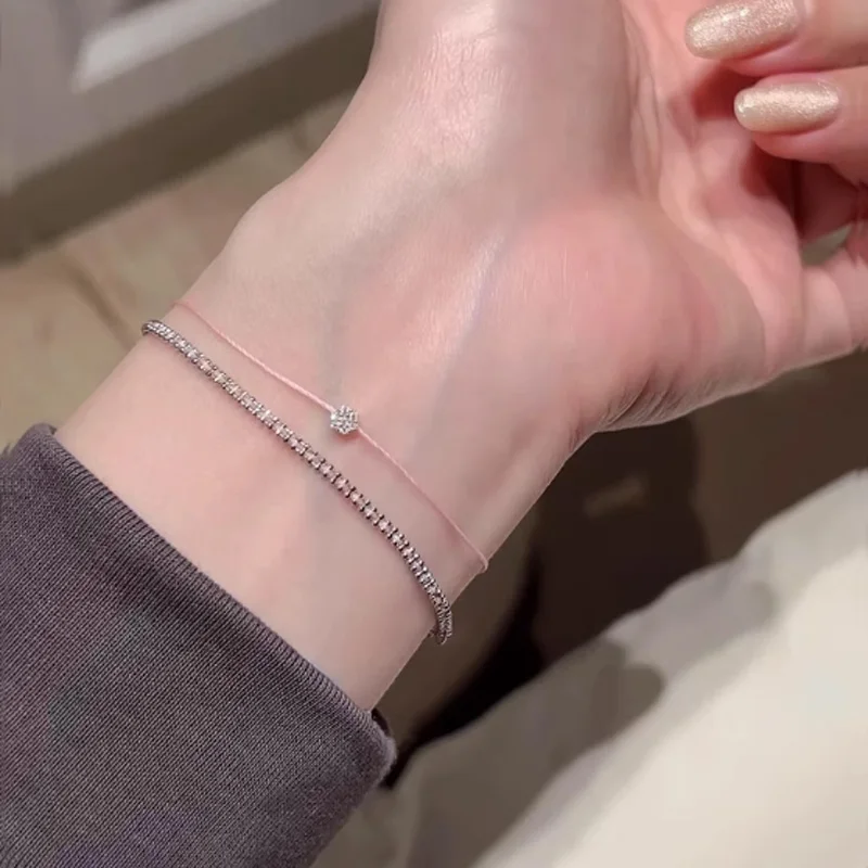 925 Silver Pink Rope Inlaid Shiny Zircon Bracelet for Women Girls Elegant Delicate Vintage French Fine Jewelry Wedding Wholesale