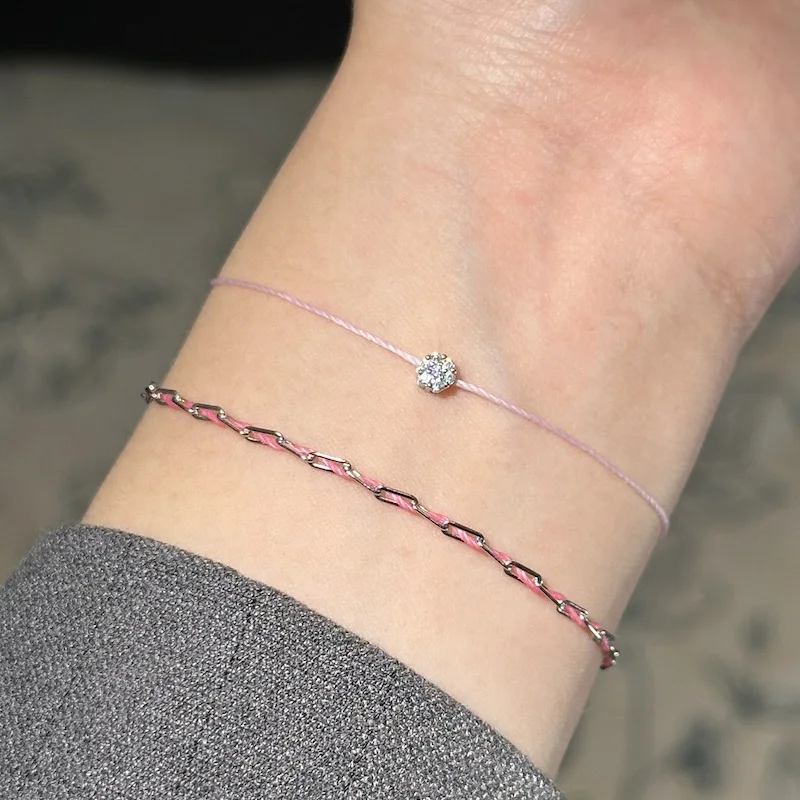 925 Silver Pink Rope Inlaid Shiny Zircon Bracelet for Women Girls Elegant Delicate Vintage French Fine Jewelry Wedding Wholesale