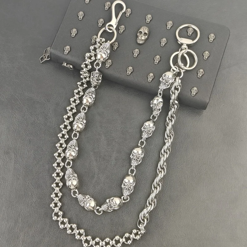Original DIY Skull Pants Chain Stainless Steel Round Beads Combination Locomotive Chain Punk Men And Women Luxury Accessories