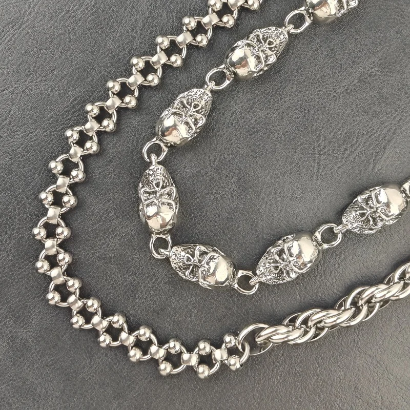 Original DIY Skull Pants Chain Stainless Steel Round Beads Combination Locomotive Chain Punk Men And Women Luxury Accessories
