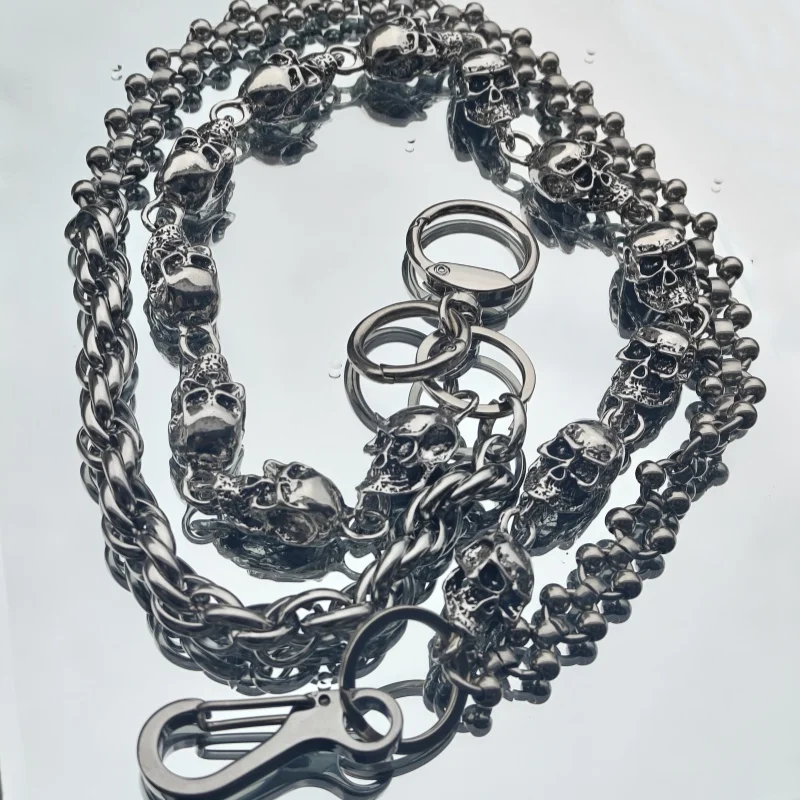 Original DIY Skull Pants Chain Stainless Steel Round Beads Combination Locomotive Chain Punk Men And Women Luxury Accessories