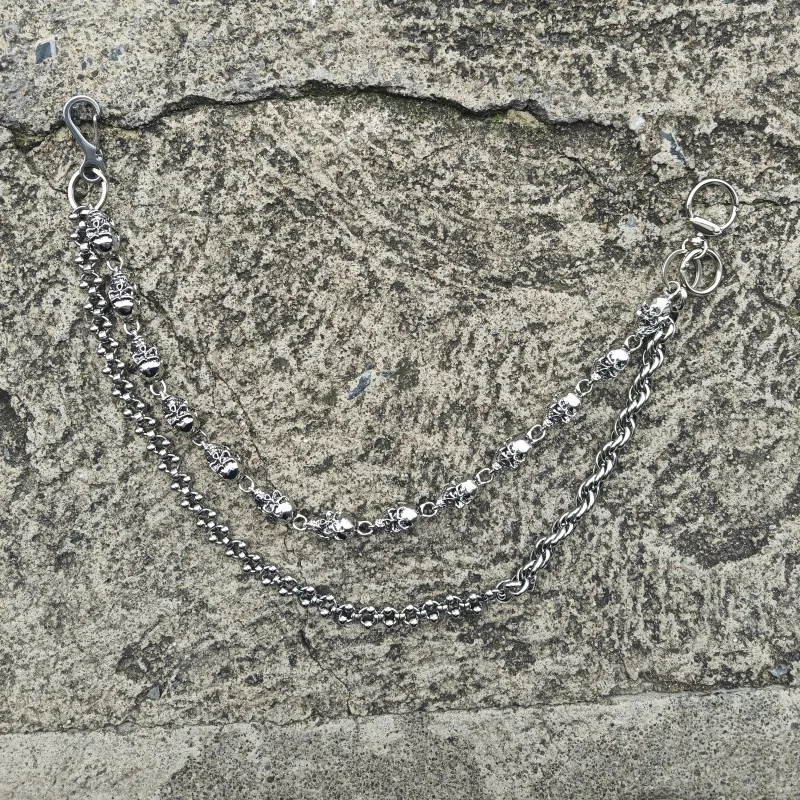 Original DIY Skull Pants Chain Stainless Steel Round Beads Combination Locomotive Chain Punk Men And Women Luxury Accessories
