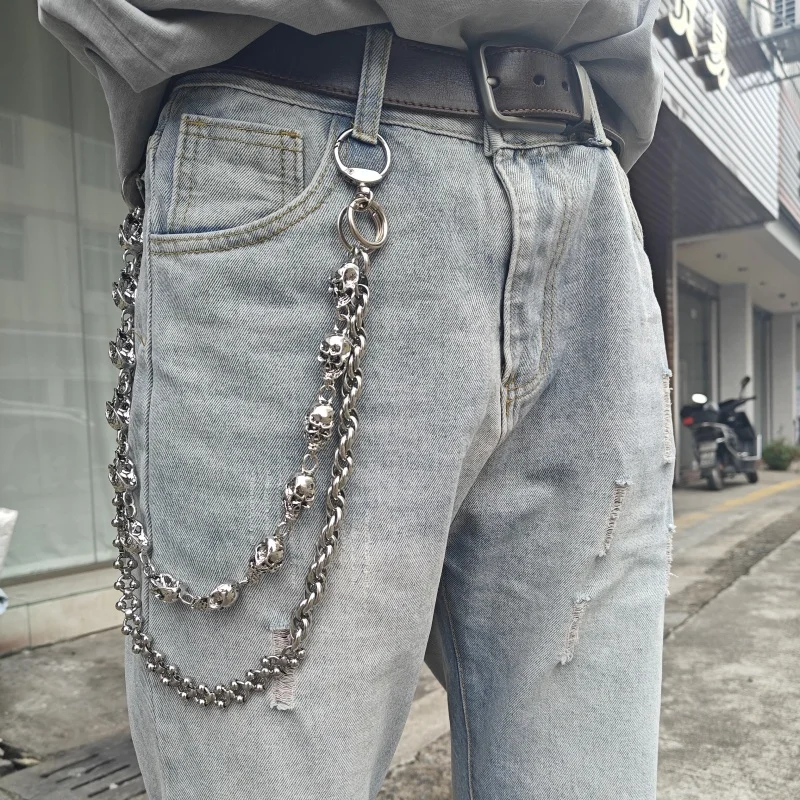 Original DIY Skull Pants Chain Stainless Steel Round Beads Combination Locomotive Chain Punk Men And Women Luxury Accessories