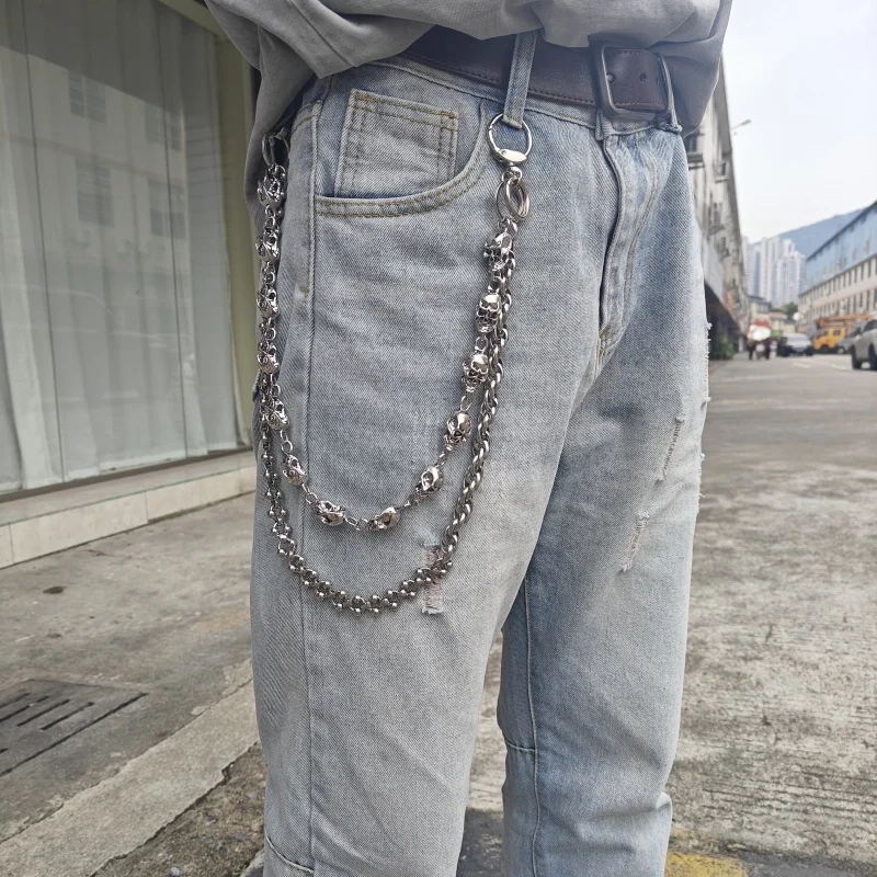 Original DIY Skull Pants Chain Stainless Steel Round Beads Combination Locomotive Chain Punk Men And Women Luxury Accessories