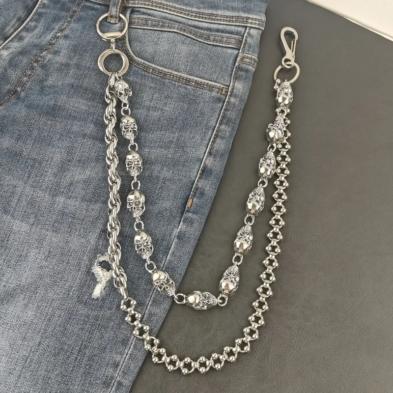 Original DIY Skull Pants Chain Stainless Steel Round Beads Combination Locomotive Chain Punk Men And Women Luxury Accessories