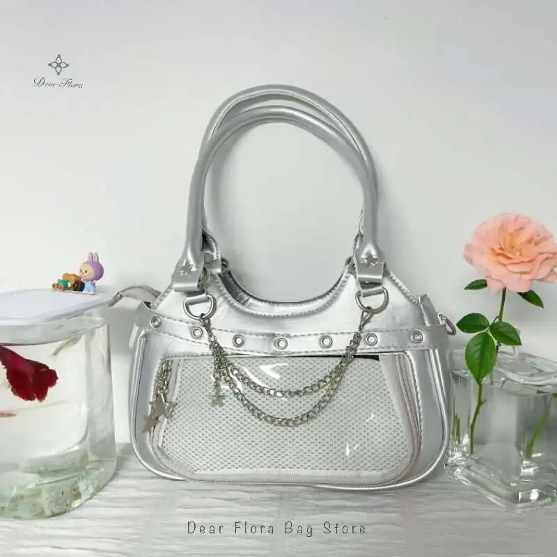 Y2k Fashion Women Shoulder Bag Cute Sweet Ita Bag Lolita Girls Transparent Pocket DIY Display Handbag Fashion Underarm Bag Purse