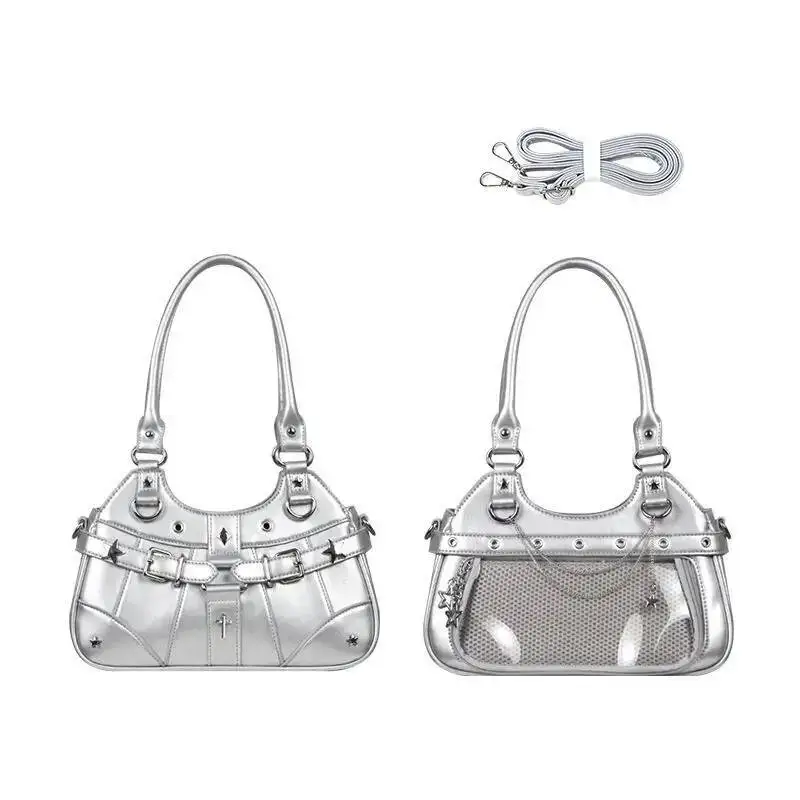 Y2k Fashion Women Shoulder Bag Cute Sweet Ita Bag Lolita Girls Transparent Pocket DIY Display Handbag Fashion Underarm Bag Purse