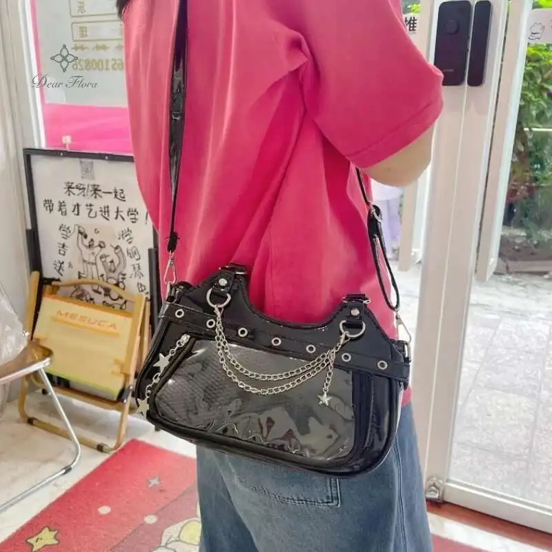 Y2k Fashion Women Shoulder Bag Cute Sweet Ita Bag Lolita Girls Transparent Pocket DIY Display Handbag Fashion Underarm Bag Purse