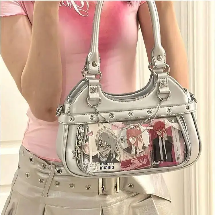 Y2k Fashion Women Shoulder Bag Cute Sweet Ita Bag Lolita Girls Transparent Pocket DIY Display Handbag Fashion Underarm Bag Purse