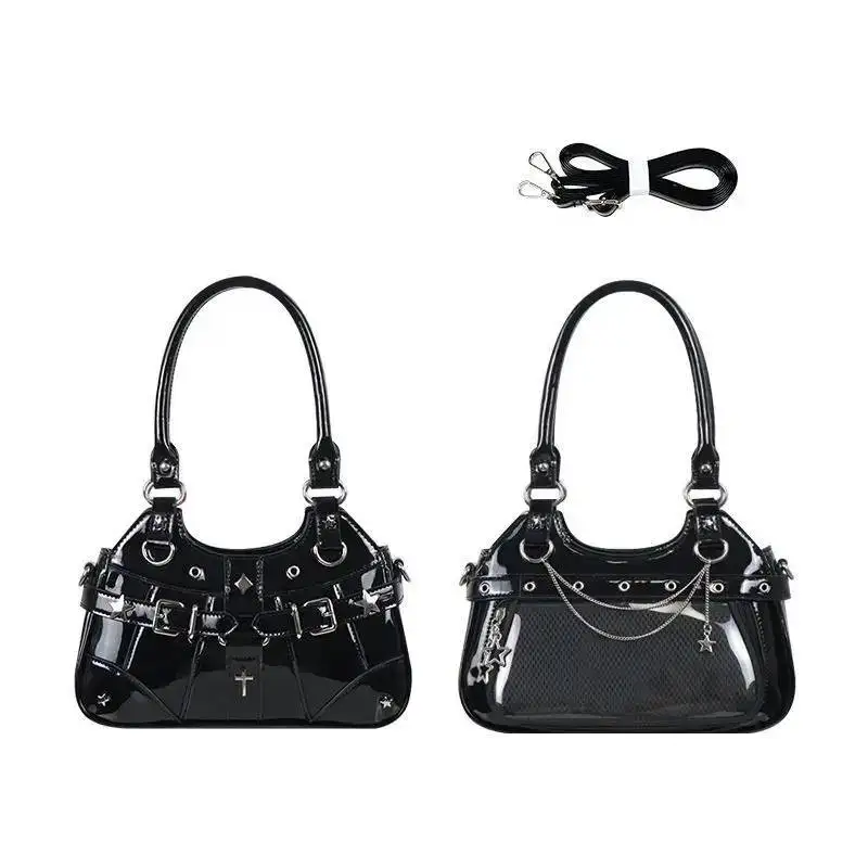 Y2k Fashion Women Shoulder Bag Cute Sweet Ita Bag Lolita Girls Transparent Pocket DIY Display Handbag Fashion Underarm Bag Purse