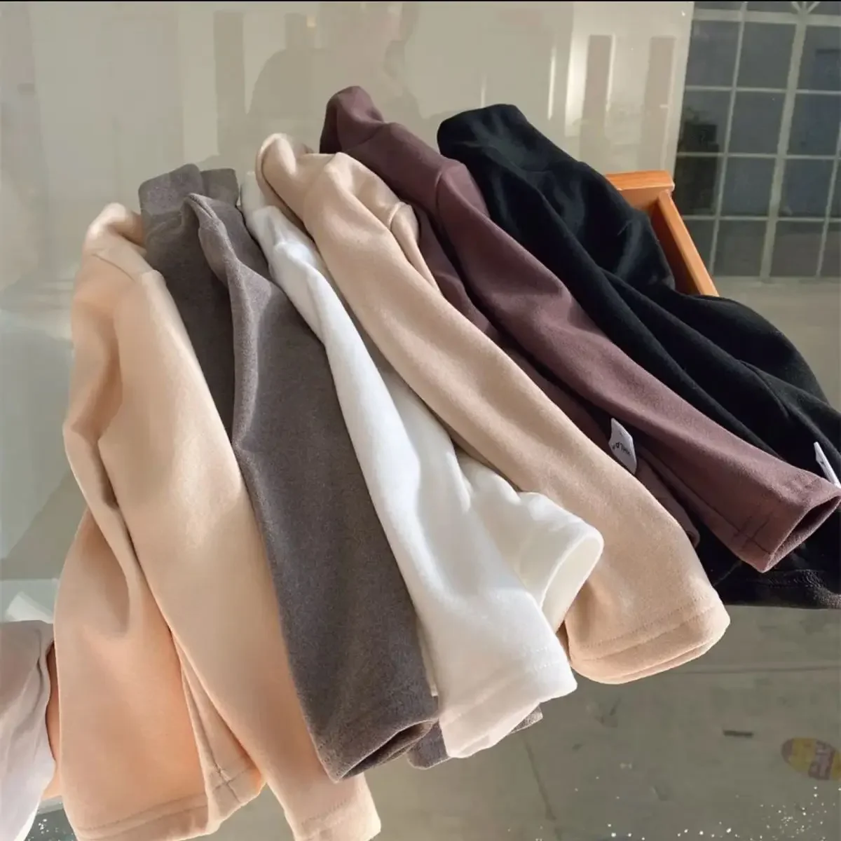 Winter Baby Warm Top Boys Girls Velvet Inner Solid Color Bottom Children's Half High Collar Long Sleeve T-shirt Kids Clothes