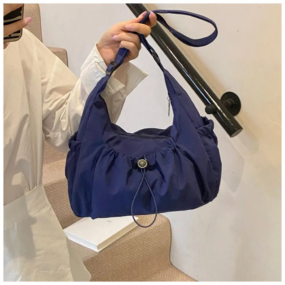 Sweet Korean Style Nylon Shoulder Bag Pleated Handbag Crossbody Bag Lightweight Tote Bag Drawstring Bag Outdoor