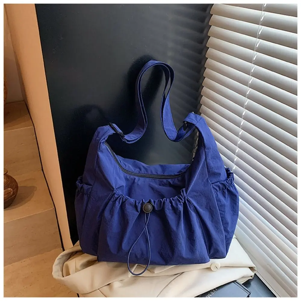 Sweet Korean Style Nylon Shoulder Bag Pleated Handbag Crossbody Bag Lightweight Tote Bag Drawstring Bag Outdoor