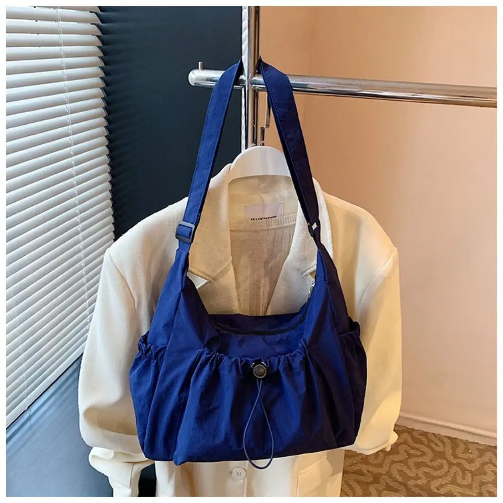 Sweet Korean Style Nylon Shoulder Bag Pleated Handbag Crossbody Bag Lightweight Tote Bag Drawstring Bag Outdoor