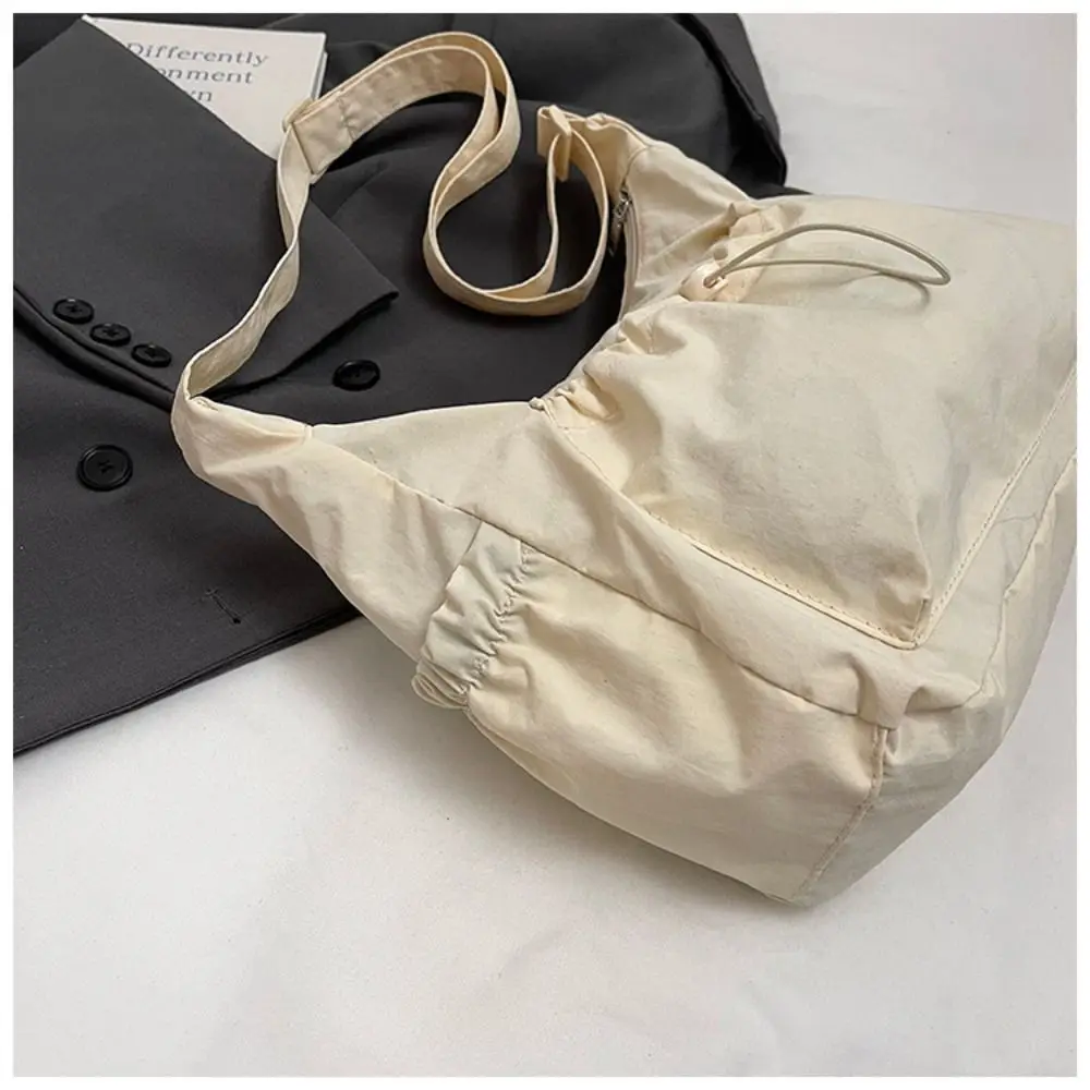 Sweet Korean Style Nylon Shoulder Bag Pleated Handbag Crossbody Bag Lightweight Tote Bag Drawstring Bag Outdoor