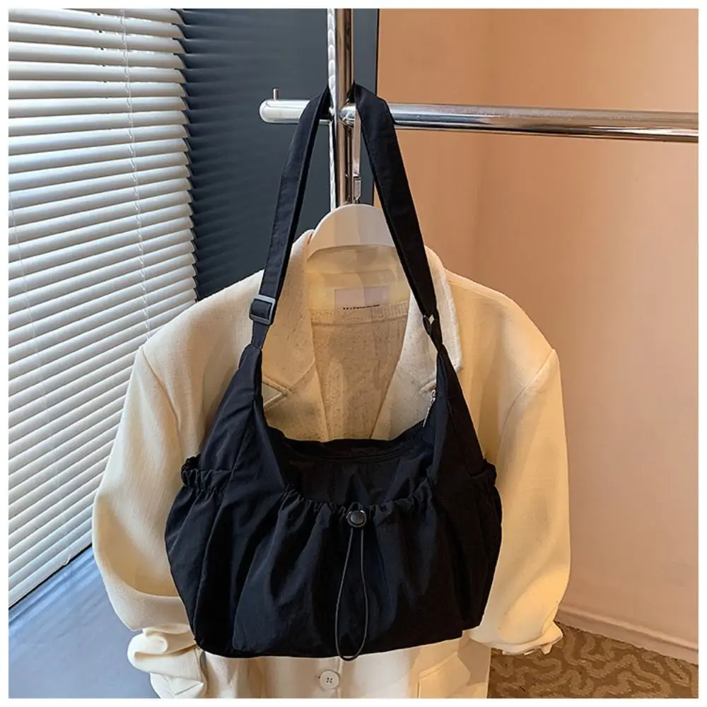 Sweet Korean Style Nylon Shoulder Bag Pleated Handbag Crossbody Bag Lightweight Tote Bag Drawstring Bag Outdoor