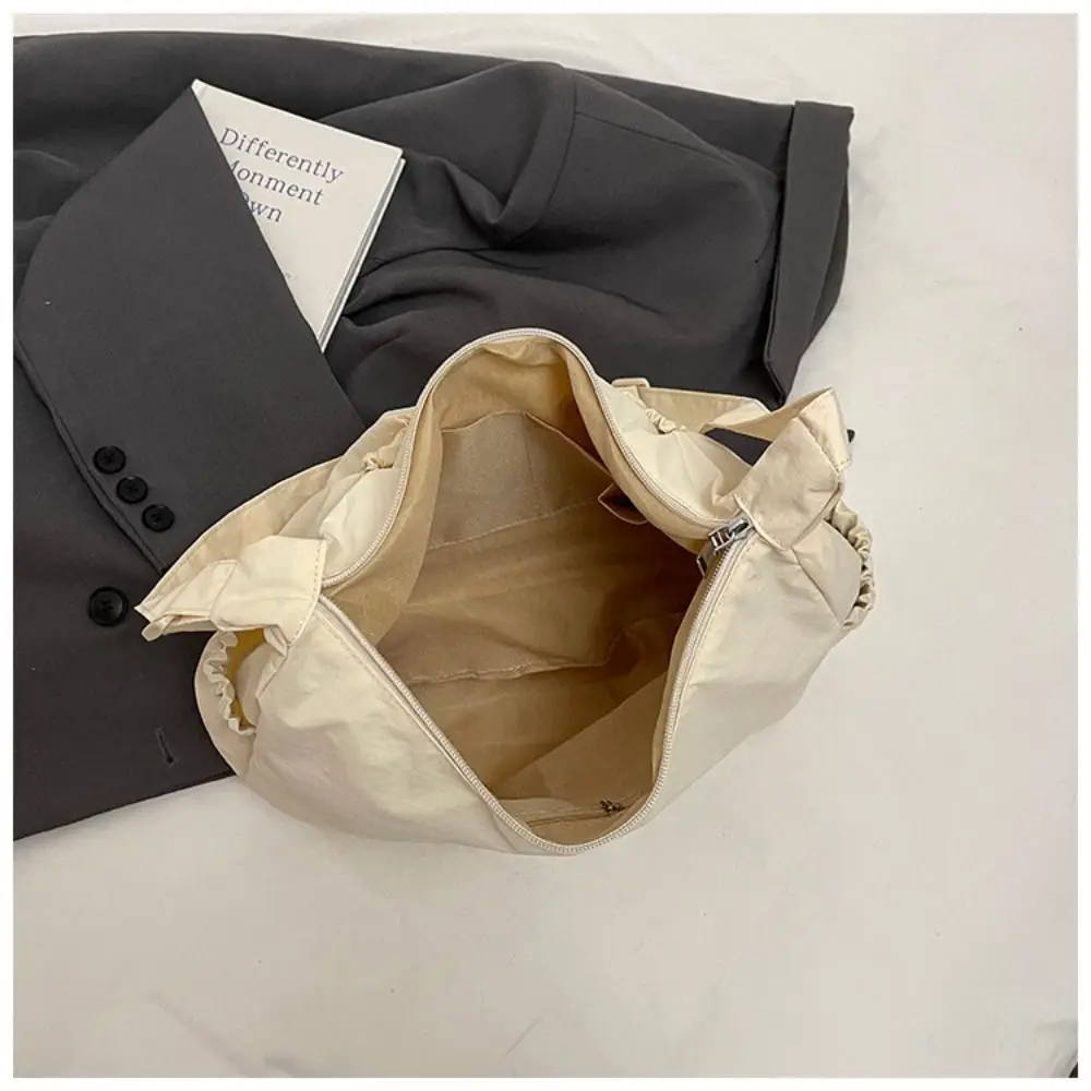 Sweet Korean Style Nylon Shoulder Bag Pleated Handbag Crossbody Bag Lightweight Tote Bag Drawstring Bag Outdoor