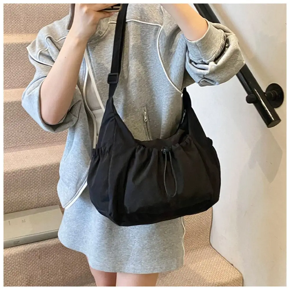 Sweet Korean Style Nylon Shoulder Bag Pleated Handbag Crossbody Bag Lightweight Tote Bag Drawstring Bag Outdoor