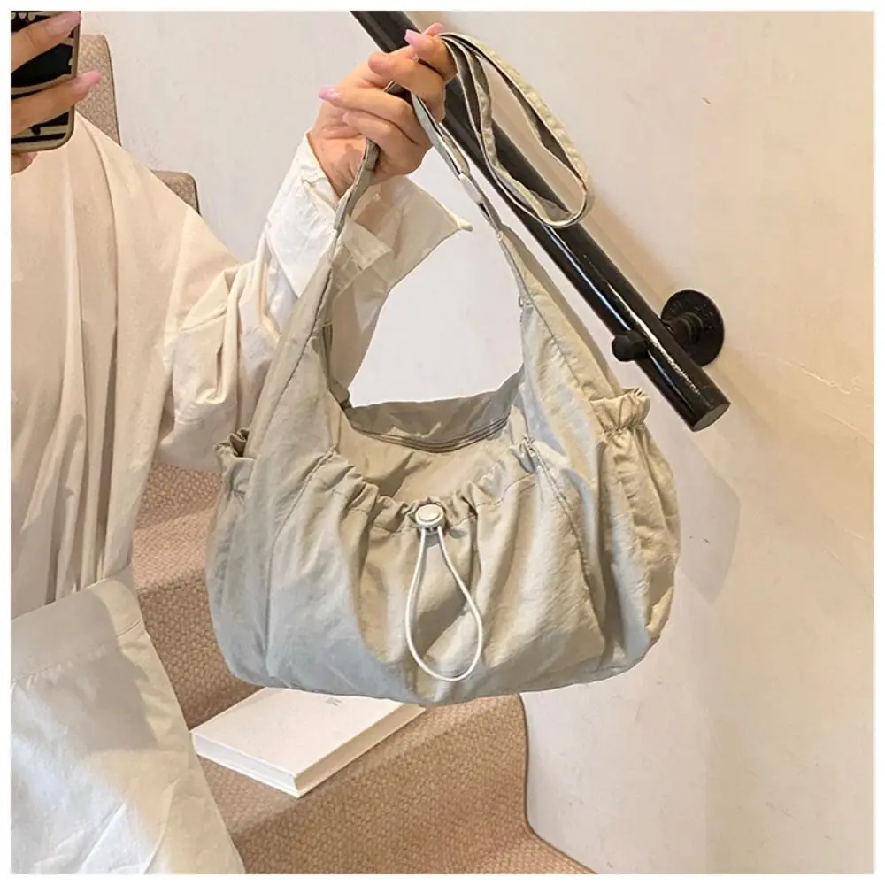 Sweet Korean Style Nylon Shoulder Bag Pleated Handbag Crossbody Bag Lightweight Tote Bag Drawstring Bag Outdoor
