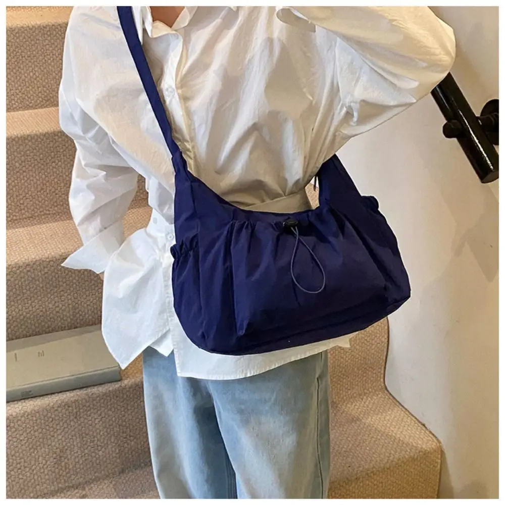 Sweet Korean Style Nylon Shoulder Bag Pleated Handbag Crossbody Bag Lightweight Tote Bag Drawstring Bag Outdoor