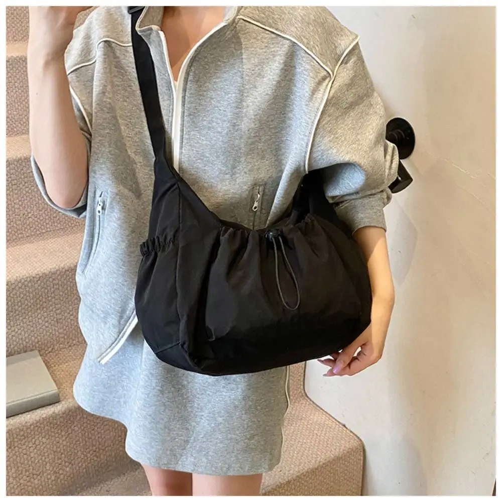 Sweet Korean Style Nylon Shoulder Bag Pleated Handbag Crossbody Bag Lightweight Tote Bag Drawstring Bag Outdoor