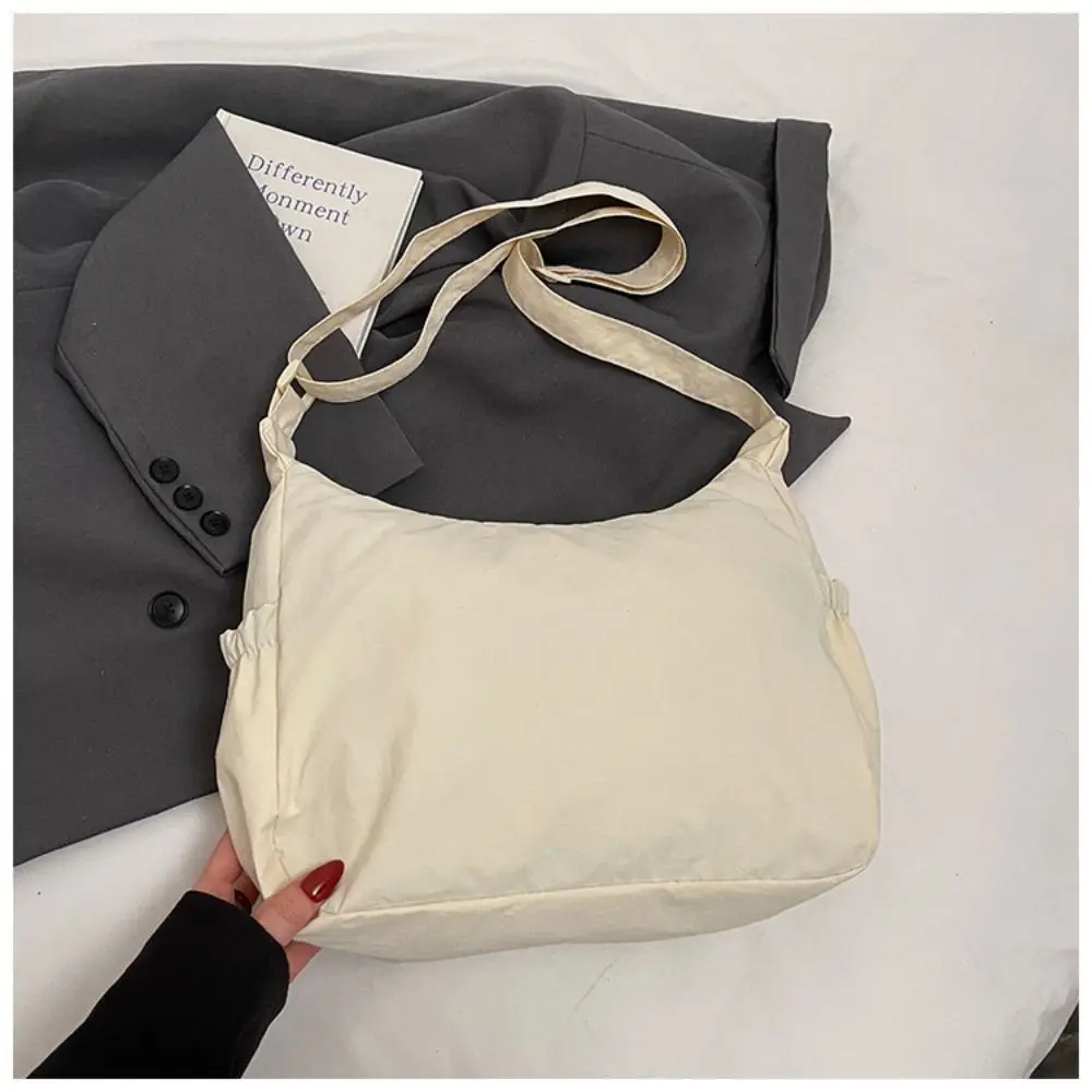 Sweet Korean Style Nylon Shoulder Bag Pleated Handbag Crossbody Bag Lightweight Tote Bag Drawstring Bag Outdoor