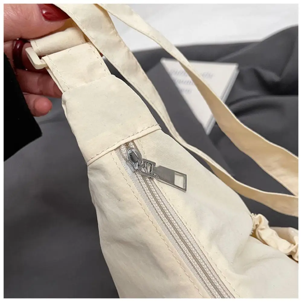 Sweet Korean Style Nylon Shoulder Bag Pleated Handbag Crossbody Bag Lightweight Tote Bag Drawstring Bag Outdoor