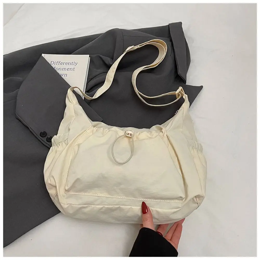 Sweet Korean Style Nylon Shoulder Bag Pleated Handbag Crossbody Bag Lightweight Tote Bag Drawstring Bag Outdoor
