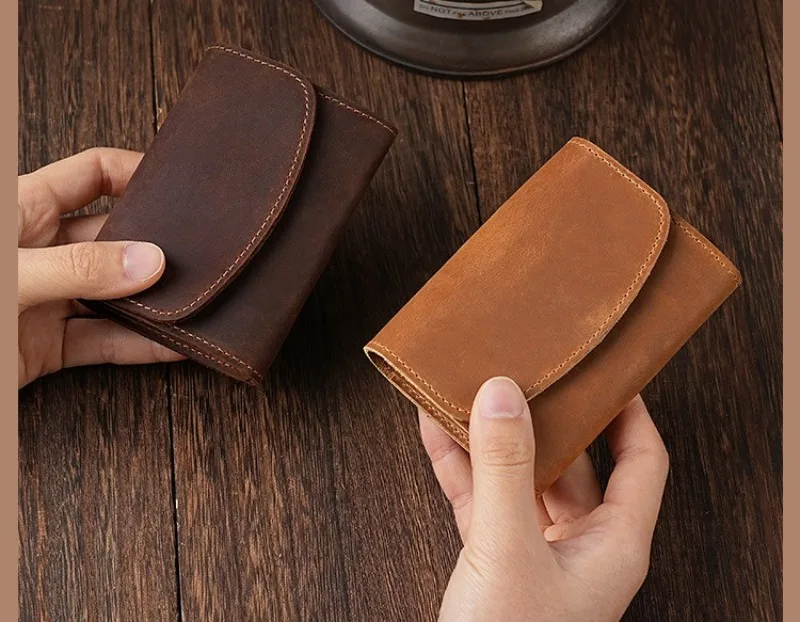 Vintage Crazy Horse Leather Credit Card Holder Wallet Mens Real Cowhide Slim ID VIP Business Cards Case Bag Small Coins Purses