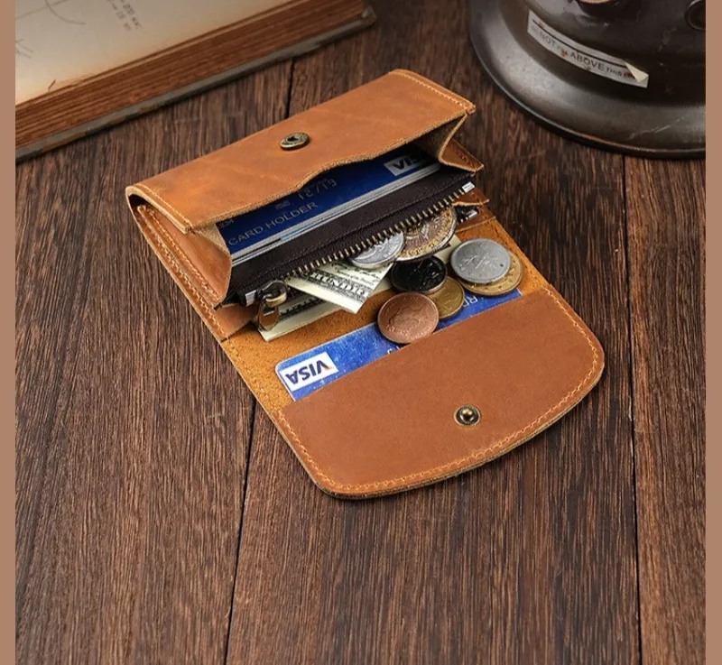 Vintage Crazy Horse Leather Credit Card Holder Wallet Mens Real Cowhide Slim ID VIP Business Cards Case Bag Small Coins Purses